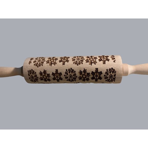Other - Engraved Cookie Rolling Pin Snowflake Pattern Handmade Wooden Rolling Pin